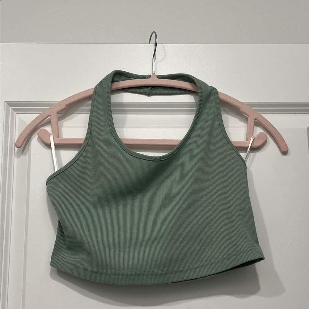 Green Ribbed Crop Top